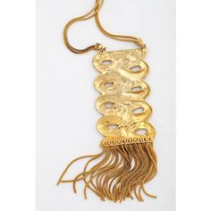 This is part of Chairish’s Costume Jewelry assortment.  Two-tone gilt, signed Sandor scroll and fringe necklace. Chain is 8" long on each side. Gold Tassel Jewelry For Evening, Gold Fringe Necklace For Party, Elegant Gold Necklace With Tassels, Gold Fringe Metal Necklaces, Gold Fringe Metal Necklace, Gold Fringed Long Necklace, Gold Fringe Long Necklace, Elegant Fringe Necklaces For Evening, Elegant Evening Fringe Necklace