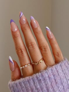 purple and light purple french tips with swirls Purple Nail Designs, Lavender Nails, Classy Acrylic Nails, Hot Nails, Minimalist Nails, Classy Nails, Short Acrylic Nails, Best Acrylic Nails