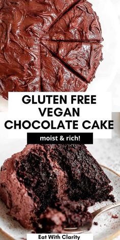 gluten free vegan chocolate cake on a plate with the text overlay