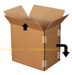 an open cardboard box with two arrows pointing to it