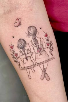 Swing Tattoo, Tiny Tattoos With Meaning, Remembrance Tattoos, Sibling Tattoos, Mother Tattoos, Flower Tattoo Sleeve, Friendship Tattoos