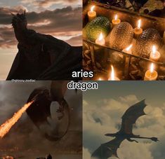 three different scenes from the movie how to train your dragon with fire and water in each scene