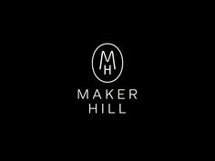 the maker hill logo is shown on a black background with white letters and a circle in the center