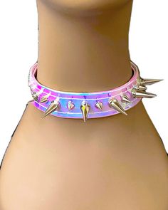 Punk Choker With Spikes, Punk Style Silver Choker For Festivals, Gothic Spiked Choker For Festivals, Edgy Rivets Jewelry, Punk Style Spiked Choker, Punk Style Spiked Choker Jewelry, Concert Choker With Spikes, Spiked Choker For Concerts, Metal Studs Jewelry For Festival