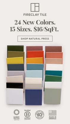 advertisement featuring natural press ceramic tiles with the heading: 24 new colors. 15 sizes. $16/SqFt. and CTA: show natural press Tile Brick, Mcm House, Brick Tile, Pastel House, Glass Brick, Handmade Tile, Subway Tile Backsplash, Brick Tiles