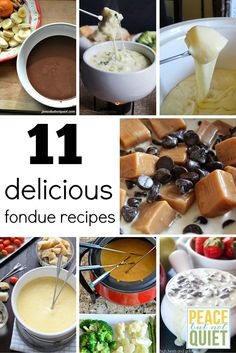 collage of 11 delicious fondue recipes with text overlay that reads 11 delicious fondue recipe ideas