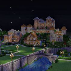 an image of a city at night in minecraft