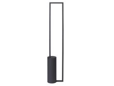 a tall black pole with a light on it's end and an object in the middle