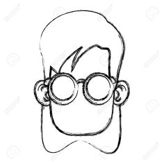 a black and white drawing of a man's face with glasses on it stock photo