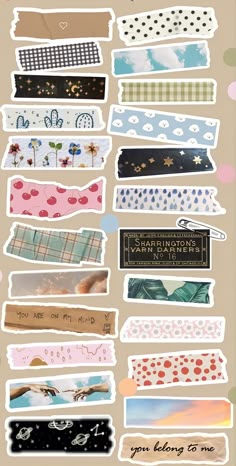 several different types of washi tapes on a brown background with polka dots and hearts