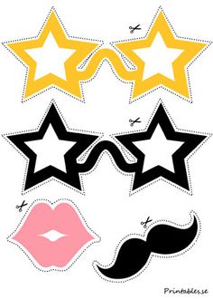 three stars, two lips and one mustache are cut out into the shape of star shapes