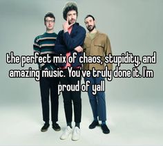 three men standing next to each other in front of a gray background with the words, the