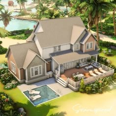 this is an artist's rendering of a large house in the middle of palm trees