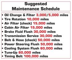 a sign with instructions on how to use the maintenance schedule for an oil change and filter