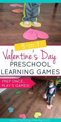 valentine's day preschool learning games for kids to play on the floor with paper hearts