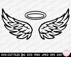 angel wings with halo cut file, svt and png files for cricut