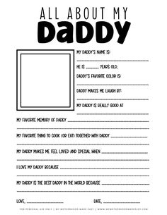 an all about my daddy printable for father's day