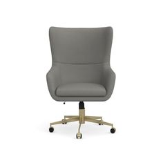 a grey office chair with wheels and casteors