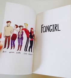 an open book with some cartoon characters on it's cover and the title for fonggirl written in black