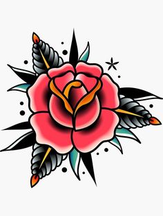 a rose tattoo design with feathers on it