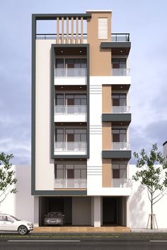 an apartment building with balconies and balconies on the second floor is shown