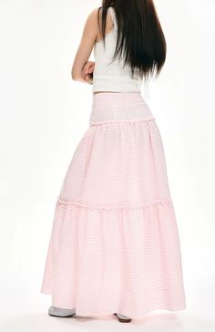 Embrace the whimsical allure of the Striped Ruffle Hem Maxi Skirt, a perfect blend of charm and versatility.
This elegant A-line skirt features a high waist design, crafting a flattering silhouette that elongates the legs. Made from 100% polyester fiber, it offers durable wear while maintaining a graceful flow. The playful stripes and ruffle hem add a retro-inspired twist, while the full length promises to sway with your every step.
Its effortless style is ideal for everything from weekend brunc Elegant Tiered Mini Skirt For Spring, Elegant Spring Tiered Mini Skirt, Elegant Tiered Skirt With Elastic Waistband, Feminine Long Skirt With Ruffles, Summer Full Skirt With Ruffles, Feminine Long Skirt With Ruffle Hem, Summer Ruffled Full Skirt, Summer Ruffle Full Skirt, Spring Relaxed Long Maxi Skirt