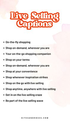 a poster with the words live selling captions in red and orange on white background