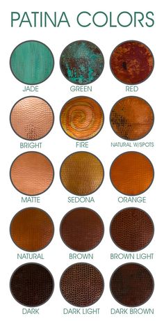 the different shades of patina colors