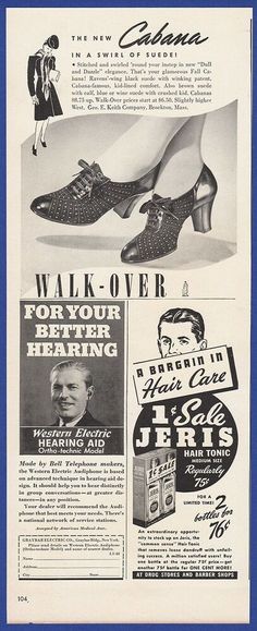 Vintage 1939 CABANA Suede Shoes & JERIS Hair Tonic 1930's RARE Fashion Print Ad #CabanaJerisWesternElectric Florsheim Shoes Men, Rare Shoes, Rare Fashion, Art Deco Print, Comfy Slippers, Hair Tonic, Print Ad, Mens Fashion Shoes, Stylish Shoes