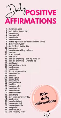 a pink poster with the words daily positive affirmations