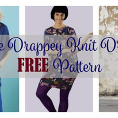 three different pictures with the words, the draper hat dress free pattern and images of women in