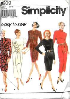 an old fashion sewing pattern for women's dresses and skirts, with the words simpl city easy to sew