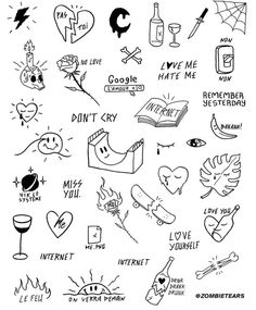 an ink drawing of various things that can be found in the internet and on social media