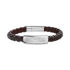 "Keep the word of the Lord with you at all times with this vegan leather braided bracelet with stainless steel Lord's Prayer plate. Keep the word of the Lord with you at all times with this vegan leather braided bracelet with stainless steel Lord's Prayer plate. Length: 8.5 in. Metal: stainless steel Finish: polished Packaging: boxed Size: 8.5"". Color: Multicolor. Gender: male. Age Group: adult." Lord's Prayer, The Lords Prayer, Braided Leather Bracelet, Braided Bracelet, Statement Bracelet, Bracelet Clasps, Mens Jewelry Bracelet, Plate Size, Braided Bracelets