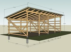 an image of a wooden structure that is in the process of being built with measurements