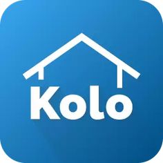 a blue square button with the word kolo in white on it's center