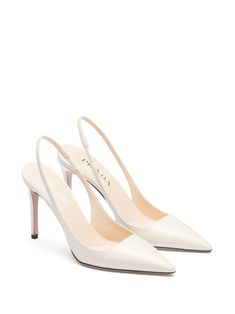 Prada Triangle, Shoes Heels Classy, Heels Classy, Fancy Shoes, Elegant Shoes, White Heels, Triangle Logo