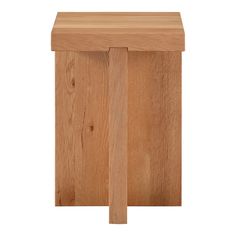 a wooden stool with two legs on the top and one leg raised to the side