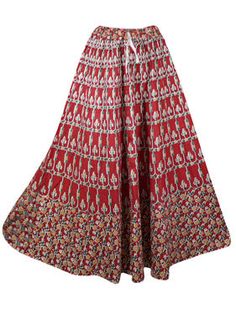 This Womens Maxi Skirt will be a statement piece in any wardrobe. Made from handcrafted Indian fabric, this timeless Summer Red Printed A-Line Skirt features an elastic waistband for maximum comfort. With sizes S/M, you'll always look stylish and elegant. Back and front same, elastic waist and adjustable drawstring.A beautiful Long skirt with floral Print in a bohemian hippie style is a must-have in your wardrobe. The cotton fabric is ideal to wear in every season and the cute floral patterns st Red Full-length Skirt For Spring, Red Full Length Skirt For Spring, Red Full Length Spring Skirt, Full Length Red Skirt For Spring, Red Cotton Long Skirt, Red Cotton Flared Skirt Bottoms, Red Cotton Maxi Skirt With Lining, Red Cotton Lined Maxi Skirt, Bohemian Red Flared Skirt Bottoms