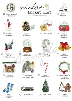 the winter bucket list is filled with holiday items