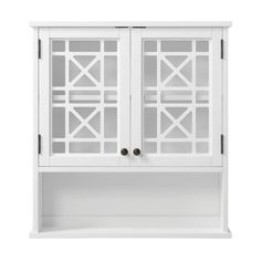 a white cabinet with glass doors on it