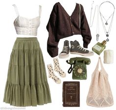 Cottage Grunge Aesthetic Outfit, Fairy Grunge Style Outfits, Fairy Autumn Outfit, Outfit Ideas Witchcore, Whimsigoth Cottagecore Outfits, Grunge Aestethic Outfits, Earth Tones Spring Outfit, Fairy Core Clothes Grunge, Hozier Vibes Outfit