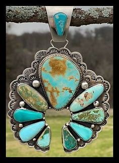 Geraldine James, Naja Pendant, Dreamcatcher Pendant, Squash Blossoms, Jewelry Turquoise