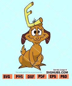 a cartoon dog with a crown on its head and the letter e in it's mouth