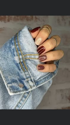 Garnet Fall Nails, Nails To Match Cinnamon Dress, Fall Nails With Burgundy, Formal Fall Nails, Cute Fall Nail Inspo Simple, Regular Nail Polish Ideas Short Nails Fall, Red Nail Dipping Powder Designs, Rounded Biab Nails, Fall Graduation Nails