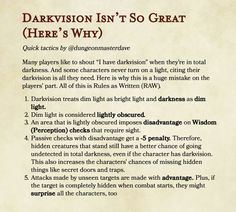 a piece of paper with some writing on it that says darkvision isn't so great here's why