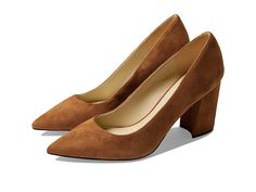 Nine West Cara Pump - Women's Shoes : Cognac Suede : Paint the town in these Nine West Cara Pump. Dress shoe features a suede or leather upper. Easy slip-on styling. Pointy-toe silhouette. Soft man-made lining. Lightly cushioned footbed. Wrapped block heel. Durable man-made sole. Imported. Measurements: Heel Height: 3 1 2 in Weight: 11 oz Product measurements were taken using size 9, width M. Please note that measurements may vary by size. Weight of footwear is based on a single item, not a pair Suede Slip-on Heels With Stacked Heel, Slip-on Suede Heels With Suede Lining, Formal Suede Slip-on Heels, Classic Suede Slip-on Heels, Classic Slip-on Suede Heels, Casual Suede Heels For Office, Suede Paint, Cognac Shoes, Pointy Shoes