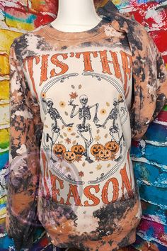 Fall Bleached Sweatshirt, Tis The Season Halloween Skellies, Pumpkin, Fall Leaves, Cow Bleached Sweatshirt, Autumn Crewneck, Sweater Weather -Polyester/cotton blend (Unisex Sizing) -Heather grey -Gildan Brand  -Every shirt will vary how they bleach. Which makes each one unique and special 😊 -Hand Bleached -Sublimation print -My current processing time for orders that will be shipped is 7-10 Business days! There are times where a certain shirt color is sold out and I am unable to get it, if this happens I will message you. We can either choose a different shirt color, wait until it gets back in stock or I can refund you. Bleached Sweatshirt, Halloween Crewneck, Pumpkin Fall, Fall Leaves, Crewneck Sweater, Sweater Weather, Tis The Season, Shirt Color, Autumn Leaves