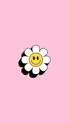 a flower with a smiley face drawn on it's petals, against a pink background