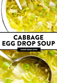 cabbage egg drop soup in a bowl with a spoon